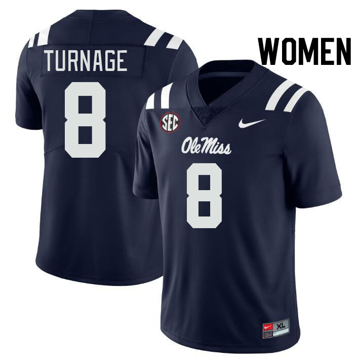 Women #8 Brandon Turnage Ole Miss Rebels College Football Jerseys Stitched-Navy